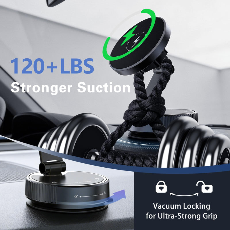 for MagSafe Car Mount Charger, Magnetic Wireless Car Charger | 15W Fast Charging, 120LBS Ultra Suction Cup, 2800gf Magnet, 360° Adjustable Vacuum Magnetic Phone Holder for iPhone & Android