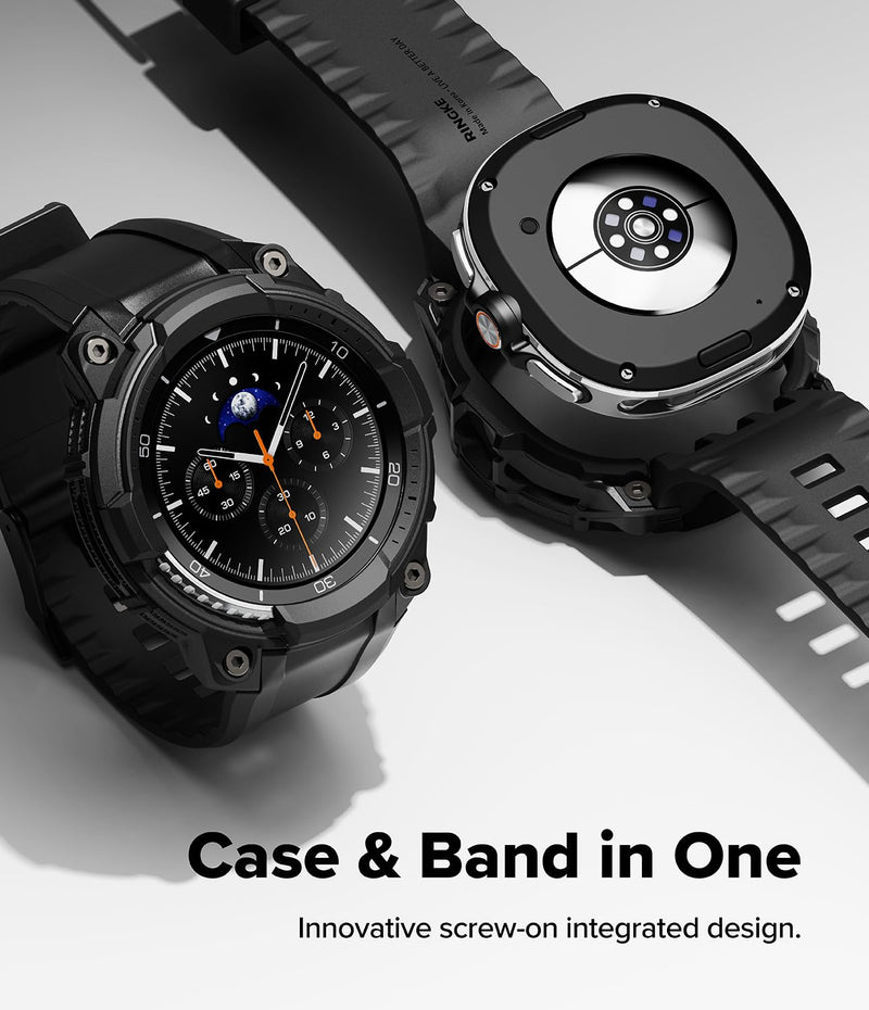 Ringke Bundle [Case with Strap + Screen Protector] for Galaxy Watch 8 Classic 46mm : Rugged Gear [All Black] + Tempered Glass Pro [2 Pack]