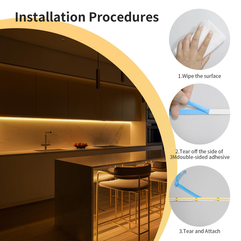 [AUSTRALIA] - COB LED Strip Light 3000K 40FT/12M warm white led strip Dimmable High Lumen Strip with IR Remote 24V UL Certified Adapter Suitable Adhesive Indoor COB LED Strip for Bedroom Living Room, Shelf, Cabinet 3000K-40FT 