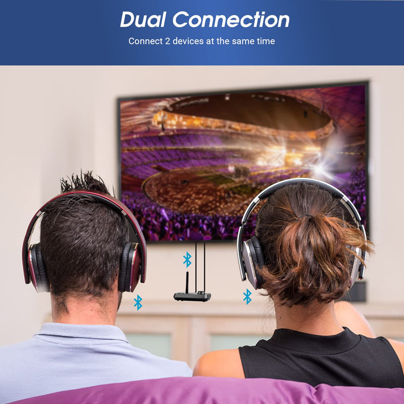 Bluetooth 5.0 Audio Transmitter Receiver Dual Connection for TV Headphones and HiFi Speakers - August MR280 - Multipoint, Low Latency, Stereo, Volume Control, Optical RCA Jack 3.5mm Mains Powered USB