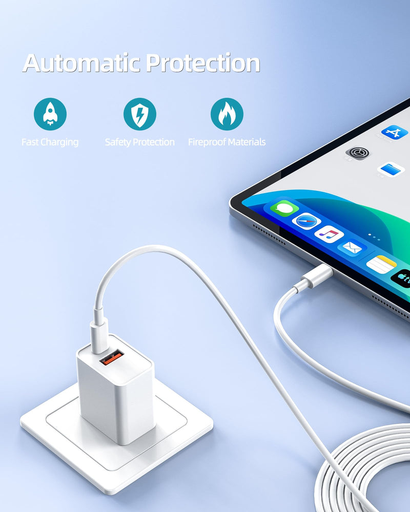 20W USB-C Fast Charger for iPad 10th Generation Gen 2022 10.9" Tablet A2696 A2757 A2777 with 2 Charging Ports and C-C AC Power Supply Adapter Cord Cable