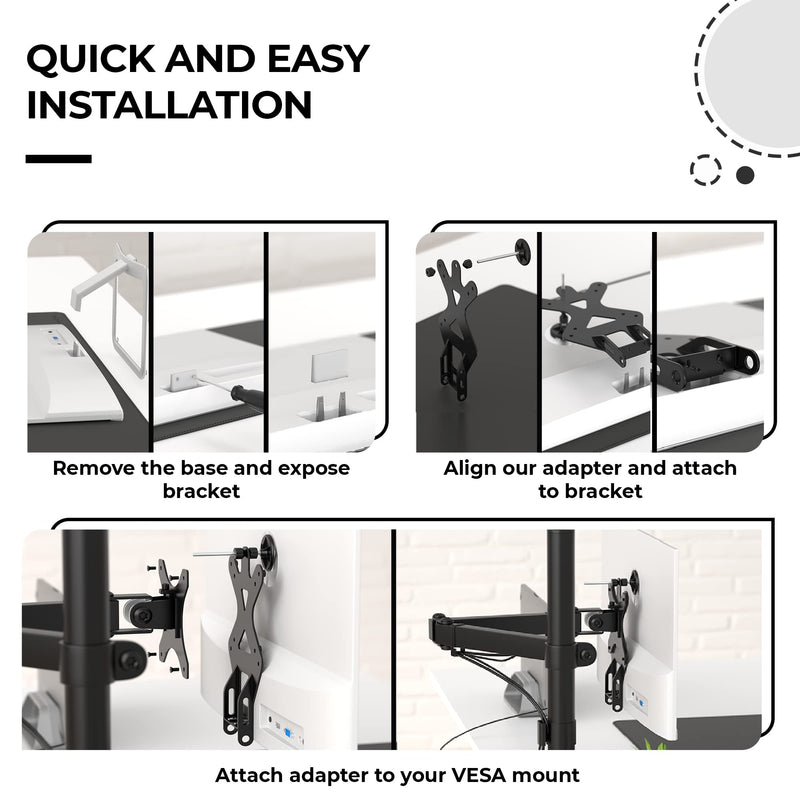 HumanCentric VESA Mount Adapter for HP Monitors 22er, 22es, 22f, 23er, 23es, 23f, 24ea, 24ec, 24er, 24es, 24f, 24fw, 25er, 25es, 25f, 27er, 27ea, 27es, 27f, 27fw, 27ec VESA Adapter Bracket (Black) One Pack