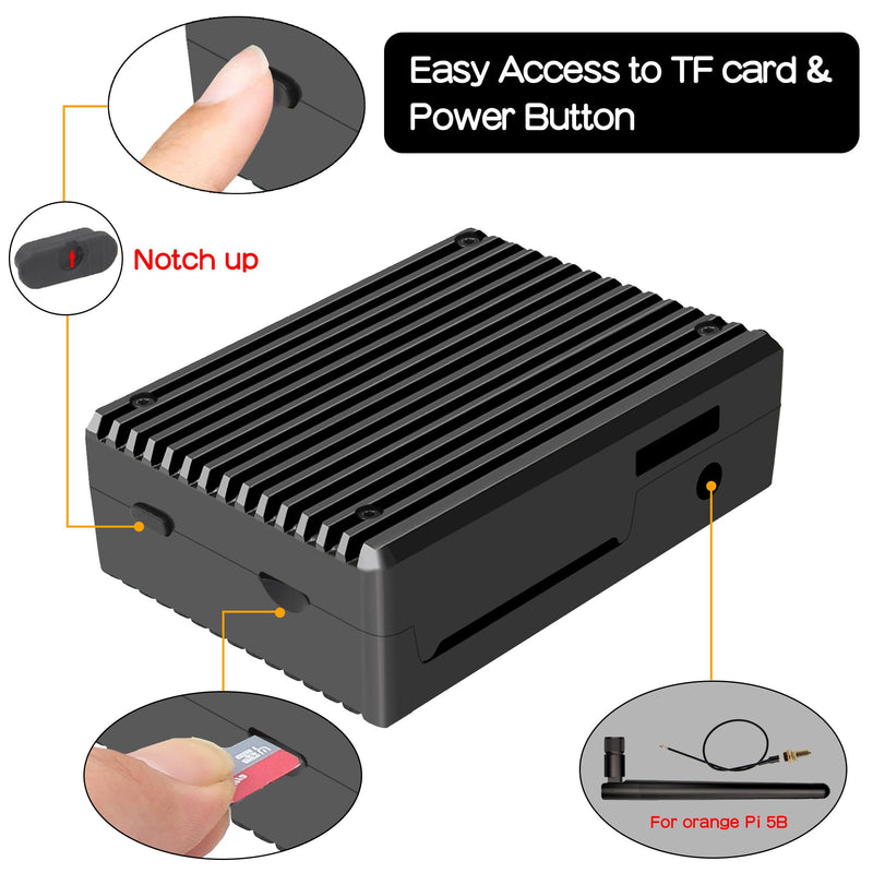 Aluminum Passive Cooling Metal Case for Orange Pi 5 / 5B (N507) | Enclosure with Thermal Pads Supports External Antenna Installation