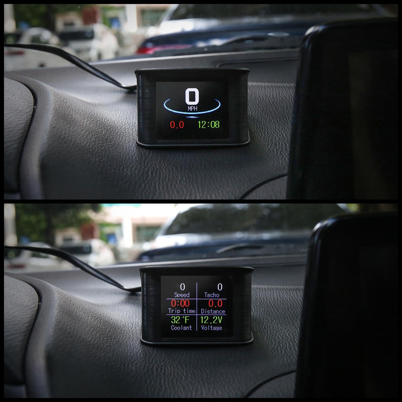 X AUTOHAUX 2.2 Inch Mini HUD Head Up Display Car Dashboard Digital Speedometer Multifunction Data Display Error Alarm TFT LCD Display with OBDII EUOBD