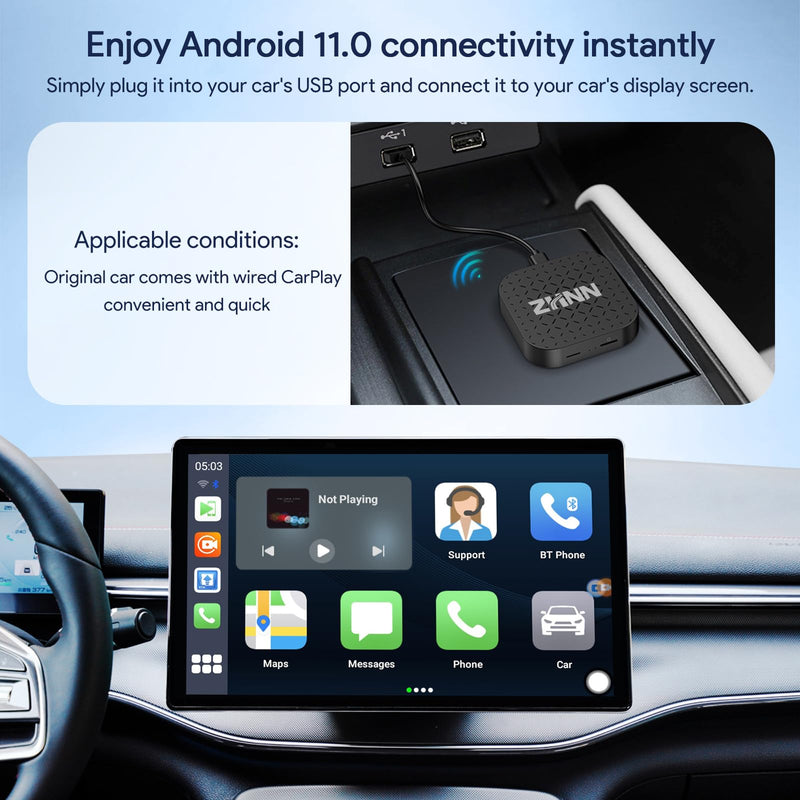 Carplay AI Box, Wireless Carplay Android Auto Smart AI Box Support Mirrorlink/TF Card Multimedia Video Box for OEM Wired Carplay AI Box Lite