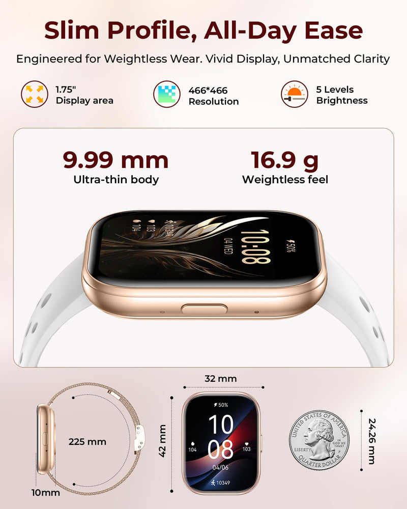 Iaret Smart Watch for Women, 4 Bands & Charm Gift Set, 1.75" HD Fitness Tracker with Bluetooth Calls, Heart Rate SpO2 Sleep Monitor, 120+ Sports Modes, Compatible with Android iPhone (Rose Gold) Rose Gold