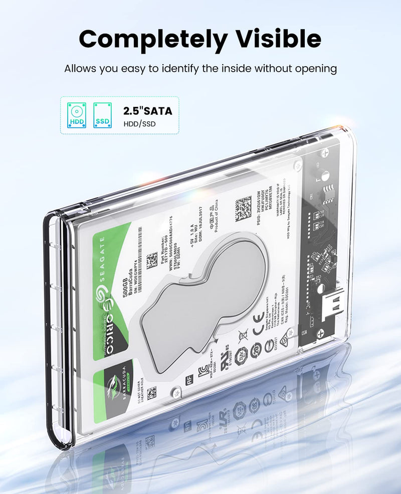 ORICO 2.5'' DIY Sticker Hard Drive Enclosure Combination with Transparent 2.5''Hard Drive Enclosure Compatible with WD Seagate Toshiba Samsung Hitachi PS5 Xbox[UASP Supported]
