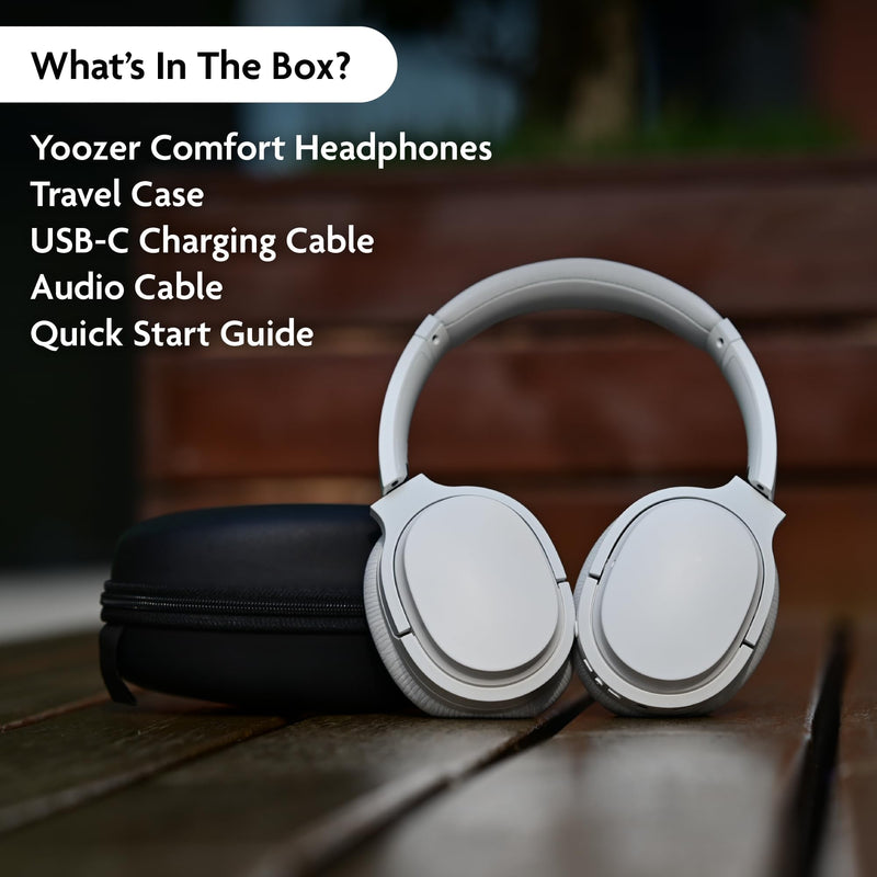 YOOZER Comfort -Premium LightweightWireless Headphones w/Active NoiseCancellation, Bluetooth 5.3, Microphone for CallsAux/Audio Cable Supported, Stereo EarphonesButtons on Headset, White