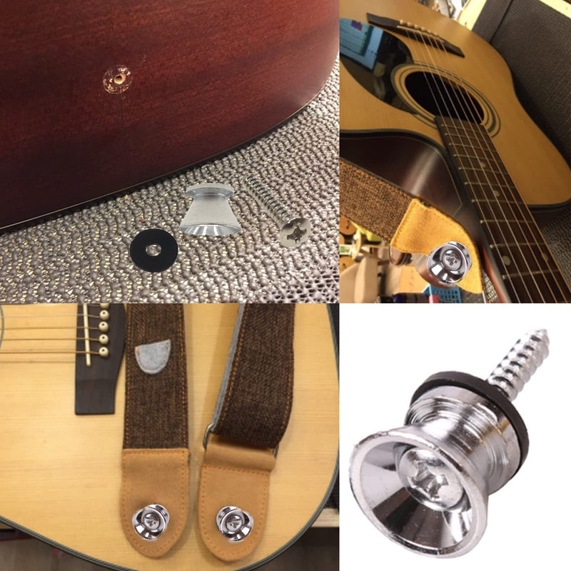 12Pcs Guitar Strap Locks Set, Metal Guitar Strap Buttons Lock, Chrome Guitar Straps Lock for Acoustic, Ukulele, Martin, Banjo, Electric And Bass Guitars Silver