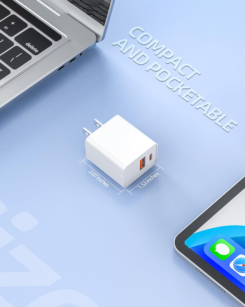 20W USB-C Fast Charger for iPad 10th Generation Gen 2022 10.9" Tablet A2696 A2757 A2777 with 2 Charging Ports and C-C AC Power Supply Adapter Cord Cable