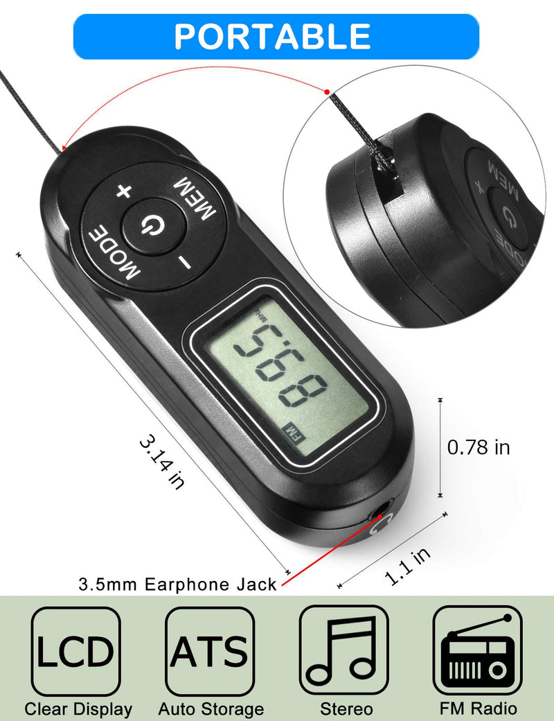 Portable Radio, ZHIWHIS FM Digital Tuner with Best Reception, Pocket Transistor Receiver with Stereo Sound, Battery Operated Walkmen with Scan and Preset Black
