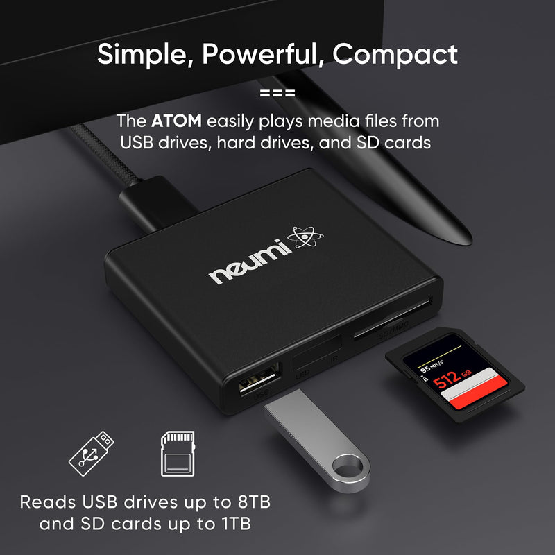 NEUMI Atom 1080P Full-HD Digital Media Player for USB Drives and SD Cards, HEVC/H.265, HDMI and Analog AV, Automatic Playback, Looping, Trigger Capability