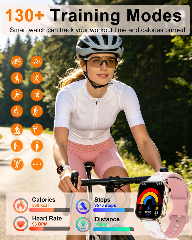 Smart Watch for Women, 1.85" HD Fitness Tracker with Bluetooth Call, 1000mAh Battery, 130+ Sports Modes, Heart Rate/Sleep Monitor, IP68 Waterproof with 4 Bands, Compatible with iOS/Android(Rose Gold) Rose Gold