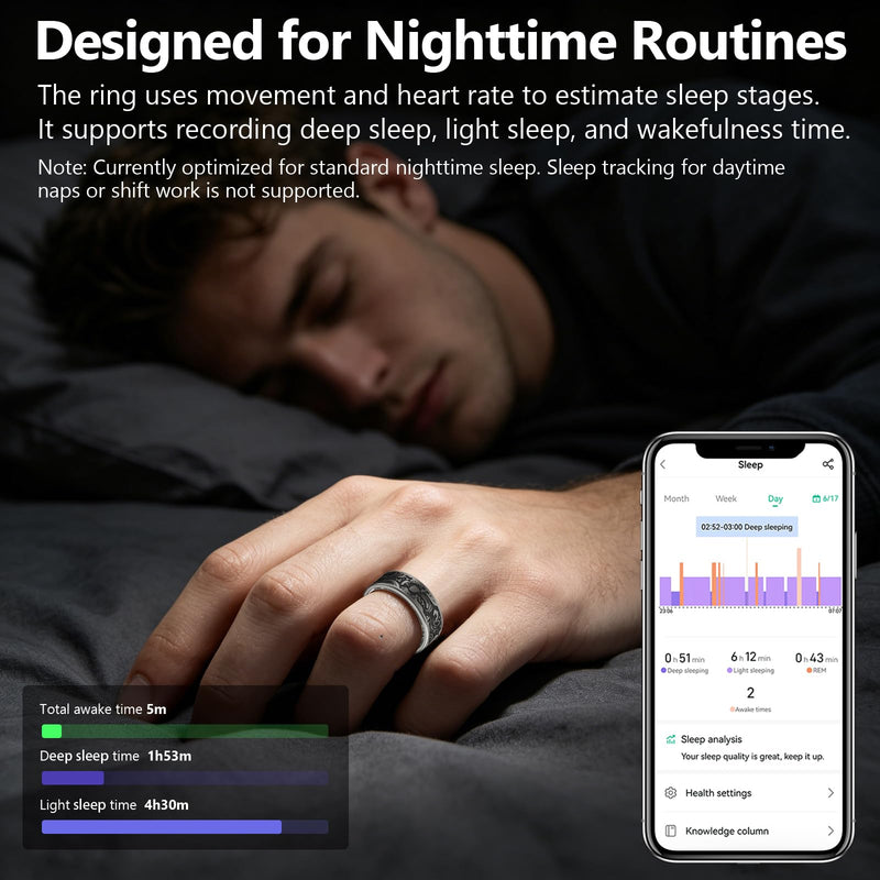 Yihou Smart Ring Heart Rate Monitor Sleep Tracker Fitness Rings Step Counter Pedometer Waterproof Health Vintage Smart Rings for Men Women Unique Anillo Inteligente, No Subscription Fee #9