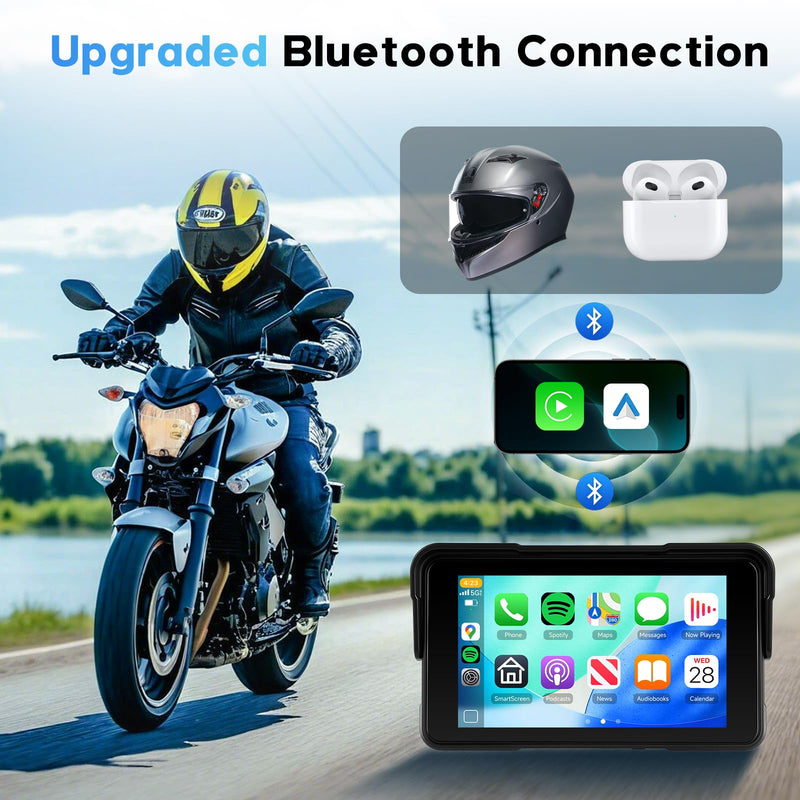 5-Inch Motorcycle CarPlay Screen Wireless Android Auto for Moto with GPS Navigation for Motorbike Bluetooth Voice Control Portable Moto Car Play Screen 5-Inch