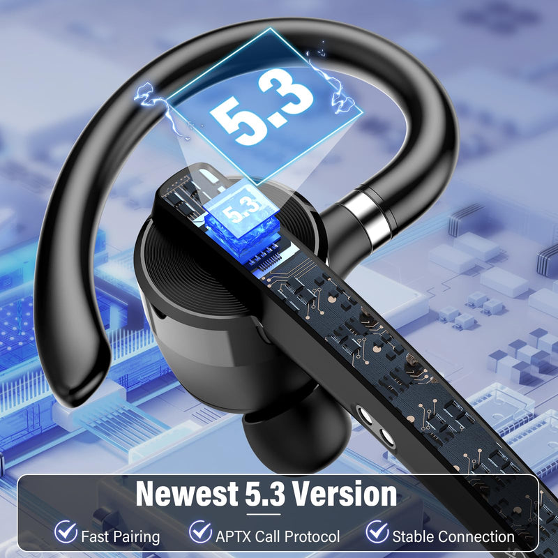 [AUSTRALIA] - Thunelec Bluetooth Headset, Wireless Bluetooth 5.3 Earpiece, 90Hrs Hands Free Headset with APTX HD Audio & Mute Button, Dual Noise Cancelling Mics, Single-Ear Headphone for Trucker/Business/Office/Gym 