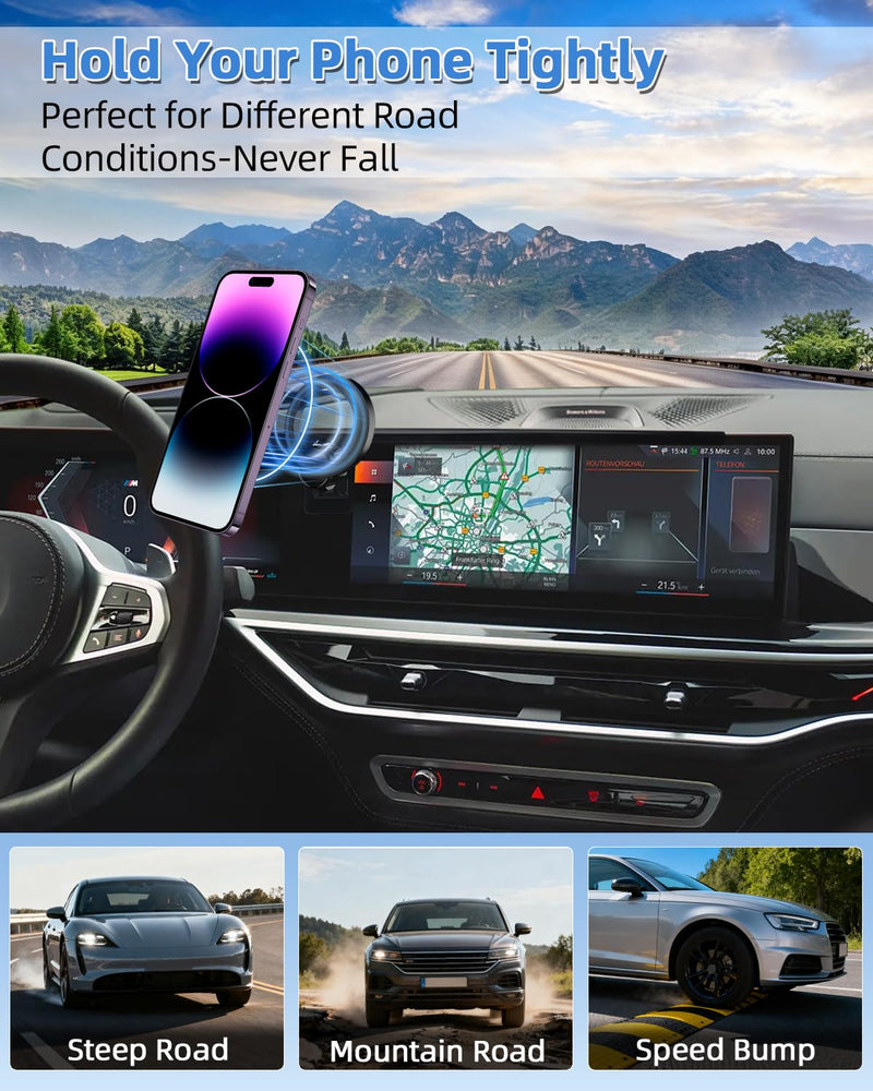 PZK Car Phone Mount for BMW X5 X6 2024-2026 & BMW X7 2023-2026 Accessories | Magnetic MagSafe Phone Holder for BMW X5 X6 X7 14.9-inch Screen 360° Rotation Hands-Free with Storage Box Not Affect Vent