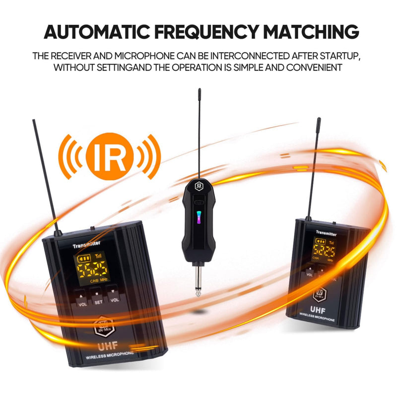 W IN-MIX UHF Wireless Microphone System, Portable Cordless Microphone Set with Headset, Lavalier, Beltpack Transmitter for Karaoke,Church and Party(2) 2 Pack