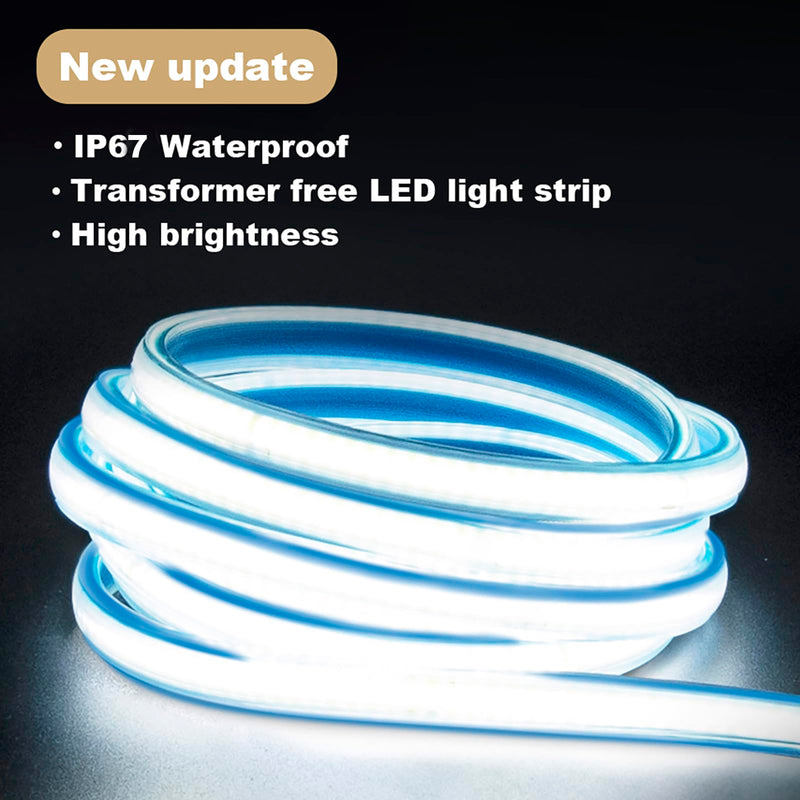 [AUSTRALIA] - 2 Meter Bright LED Strip Lights AC 110V with US Plug 6.56 Foot IP67 Waterproof COB LED Rope Lights for Kitchen Under Cabinet Lighting 6000K Cold White (Cold White, 6.56ft) Cold White 6000K 