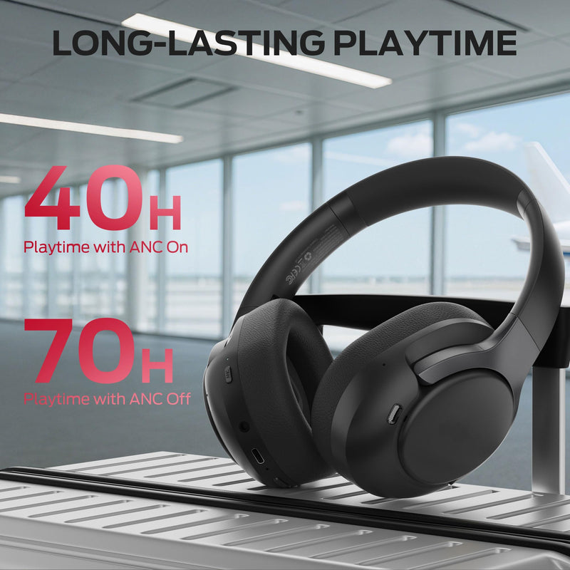 Oraolo Hybrid Active Noise Cancelling Headphones, Wireless Over-Ear Headphones with Deep Bass Sound, Bluetooth 6.0, 70H Playtime, Foldable Comfort Headphone for Travel/Work/Home