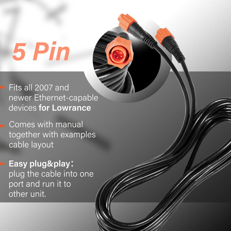 Replacement Part for Lowrance Ethernet Crossover Cable Yellow Cat6 Cable, 15-Feet, High-Speed, Plug and Play, Waterproof 15 Feet