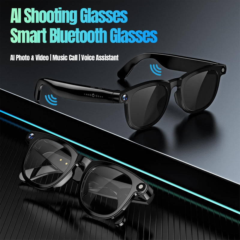 AI Smart Glasses with Camera, 4K Photos & 1080P Video,Real-Time Translation, Bluetooth 5.3, Assistant Conversation, Suitable for Vlogging,Cycling, Hiking Travel, Business Black