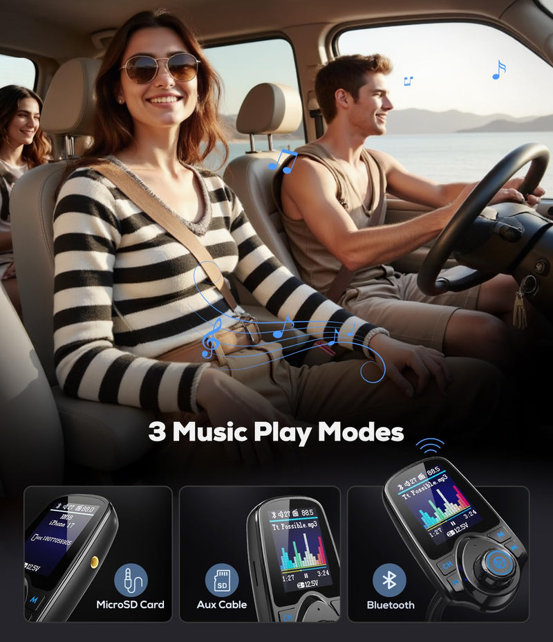 [AUSTRALIA] - Nulaxy [2026 KM18 Upgraded Version] 1.8" Color Screen 48W Bluetooth 5.4 Car Adapter, Dual Fast Charging Ports [PD 30W & QC3.0 18W] Wireless Radio FM Transmitter, Hands-Free Call, 7 EQ Modes, Black 