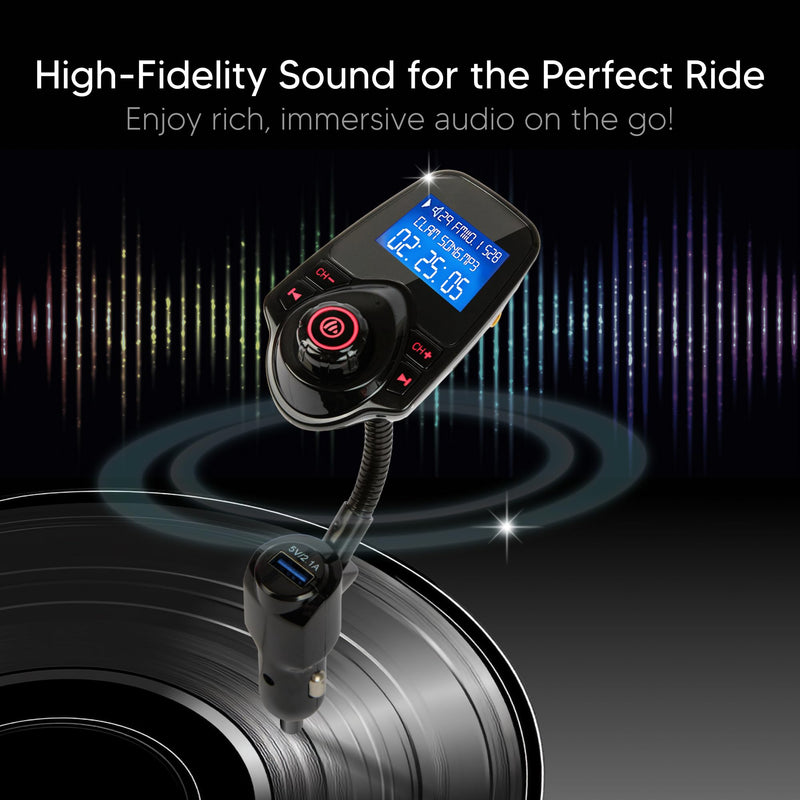 ONN Upgraded 2026 Bluetooth Car FM Transmitter, 1.44” LCD Display, Flexible Gooseneck, Hands-Free Calling, Dual USB Fast Charger, AUX & Micro SD Support for Cars, SUVs & Trucks