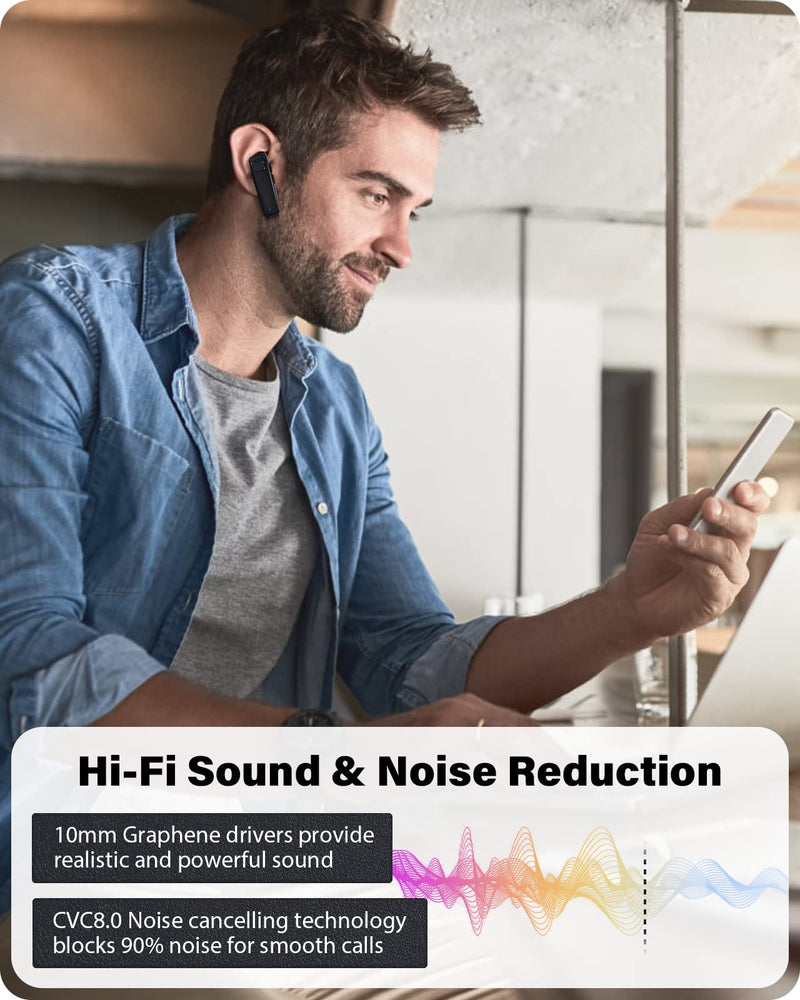 Bluetooth Headset - V5.0 Wireless Handsfree Earpiece Built-in Dual Mic Noise Cancelling, 10 Days Standby 16Hrs HD Talktime Ultralight Headset for iPhone Android Samsung Laptop(Black) Black