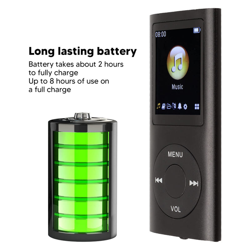 MP3 Player Stylish Multifunctional Lossless Sound Slim 1.8 Inch LCD Screen Portable MP3 Music Player (Black)