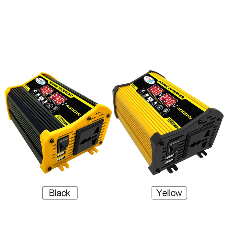 YUHOME Modified Sine Wave Inverter High Frequency 4000W Peak Power Watt Power Inverter DC 12V to AC 110V Converter Car Power Charger Inverter with 2.1A Dual USB Port Battery Clips Display Screen