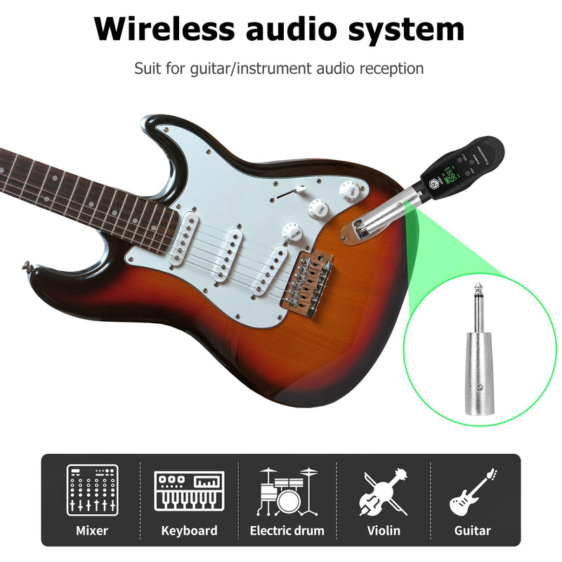 UHF Wireless XLR Transmitter and Receiver with 48V Power Supply,Rechargeable Mic Adapter 16 Channels 196ft Range for Dynamic/Condenser Mics,Audio Mixer,Electric Guitar Bass,PA System