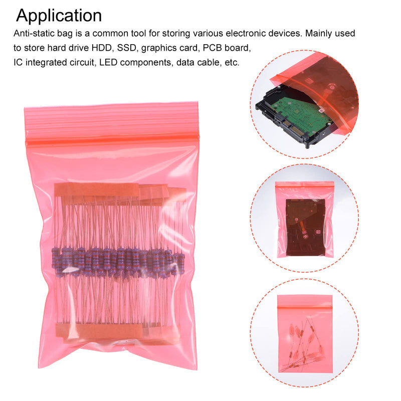 MECCANIXITY Anti Static Bags Shielding Bag 2.8x4.3inch(7x11cm) Red Transparent Resealable for Hard Drive HDD SSD 100pcs