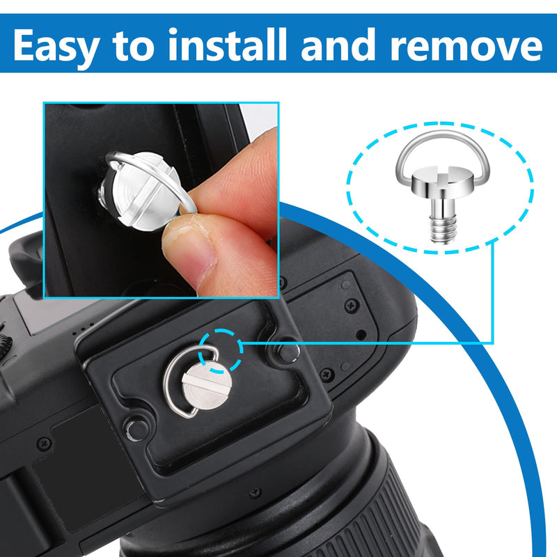 5 Pcs 1/4" Camera Tripod Screw, Stainless Steel Thread D-Ring Camera Screws, Quick Release Camera Screw for Camera Tripod Monopod QR Plate