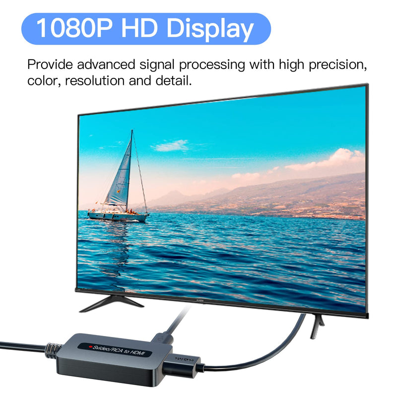 RCA Svideo to HDMI Converter with HDMI Cable(RCA and Svideo Integrated), RCA S-Video HDMI Converter, CVBS Composite AV to HDMI Converter