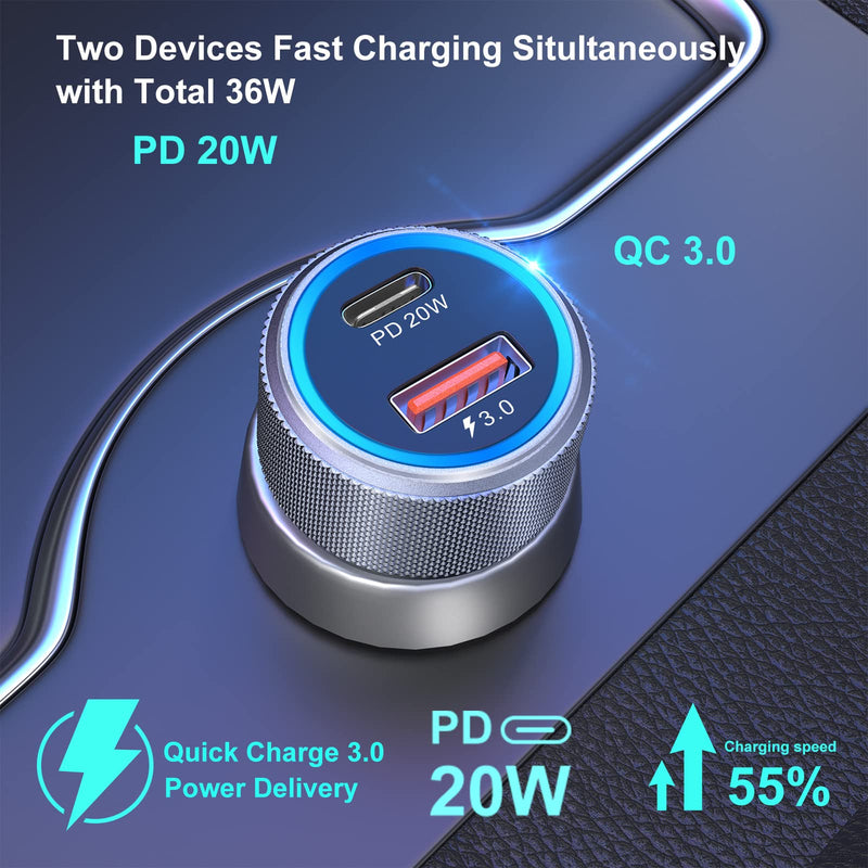 USB C Car Charger 10 Pack Dual 12V USB C & USB Car Charger Apdater Fast Charge PD&QC 3.0 Cigarette Lighter Plug