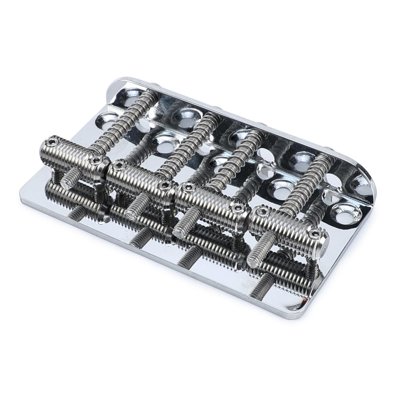 Chrome Electric Bass Guitar Bridge with Stainless Steel Threaded Saddles Plate 4 String Fixed Bridge Compatible with Vintage style Fender Jazz Precision Bass Bridge Replacement Parts 4 Piece Chrome