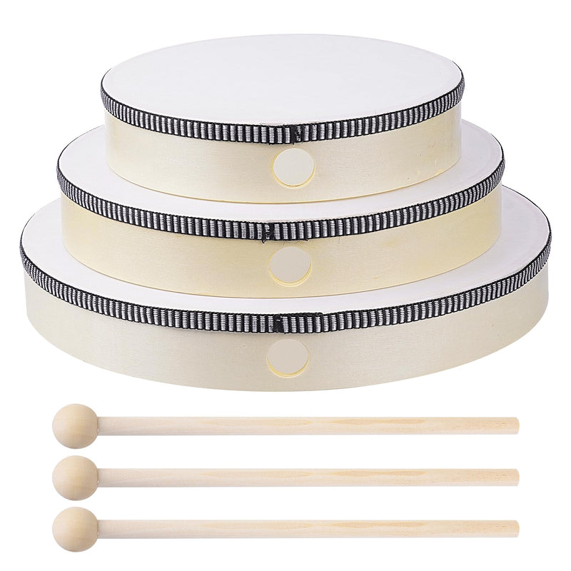 3pcs Hand Drum Percussion Wood Frame Drum with Drum Stick 12 Inch 10 Inch 8 Inch Percussion Instruments Preschool Musical Education Performance Pro (Wood Color, 12 Inch 10 Inch 8 Inch) Wood Color