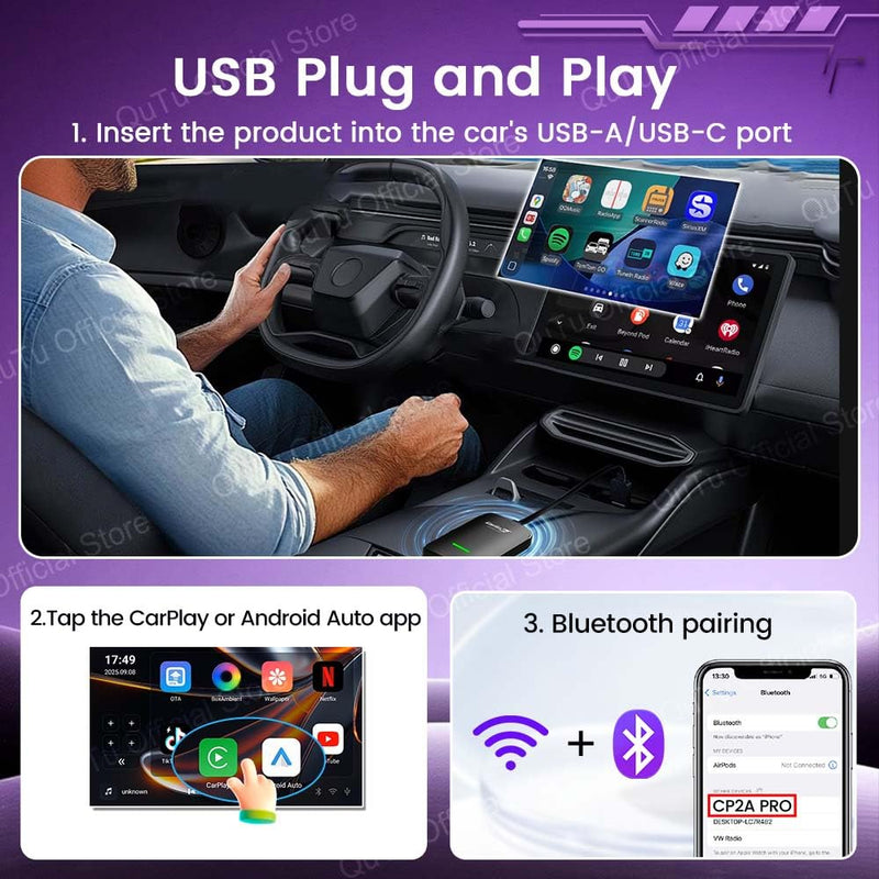CarlinKit Wireless CarPlay & Android Auto Adapter CP2A Pro AI Box | Supports Mainstream Streaming Video (Built-in), Voice Button etc. Easy to use Plug-and-Play, Wired CarPlay to Wireless