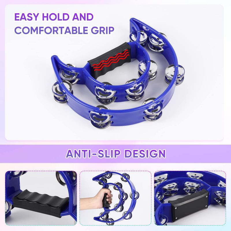 [AUSTRALIA] - Tambourine Musical Instrument with Egg Shakers - Double Row Metal Jingles Tambourines Half Moon Handheld Percussion Gift for Adults Church Musical Education KTV Party Dance (Blue) Blue 