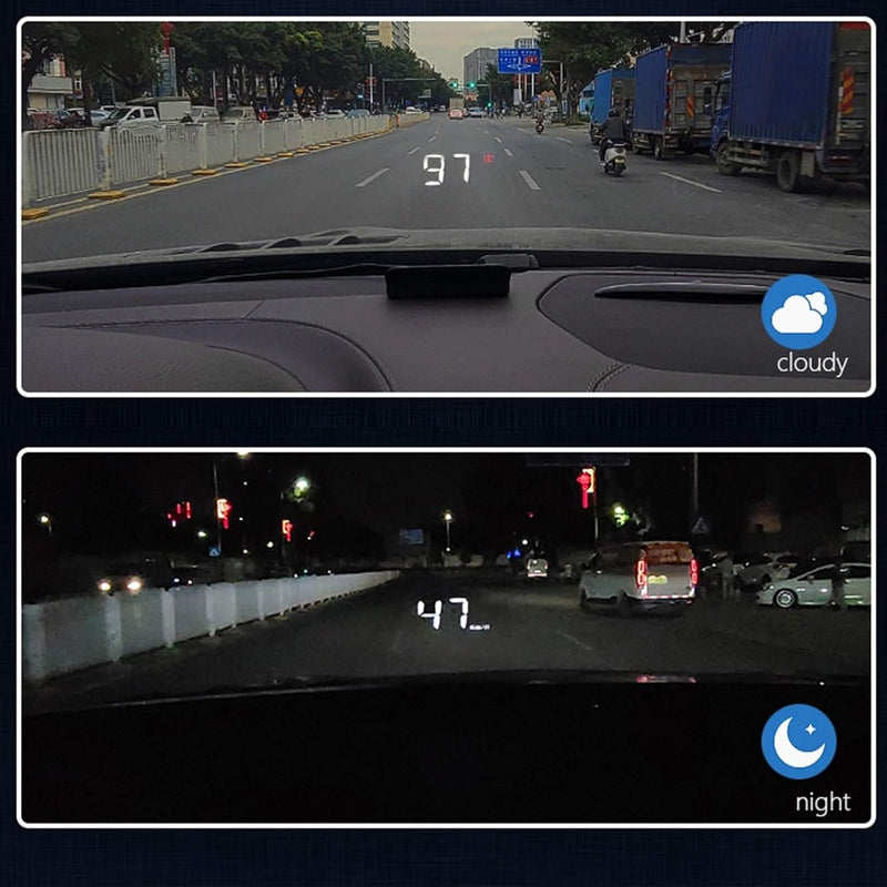 OBD2 Head Up Display HUD Windshield Projector, 12V Car Speedometer with Multi‑Function Gauge, Alarm for Overspeed Water Temp Voltage & Fatigue Driving Reminder Universal for Most Petrol Vehicles