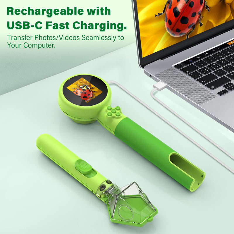 [AUSTRALIA] - Microscope for Kids with Bug Catcher, 1080P HD Digital Handheld Portable Kids Microscope, 2 in 1 STEM Science Educational Learning Kit Christmas Birthday Gifts Toys for 3-15 Boys & Girls (Green) Bug Catcher & Microscope Kits Green 