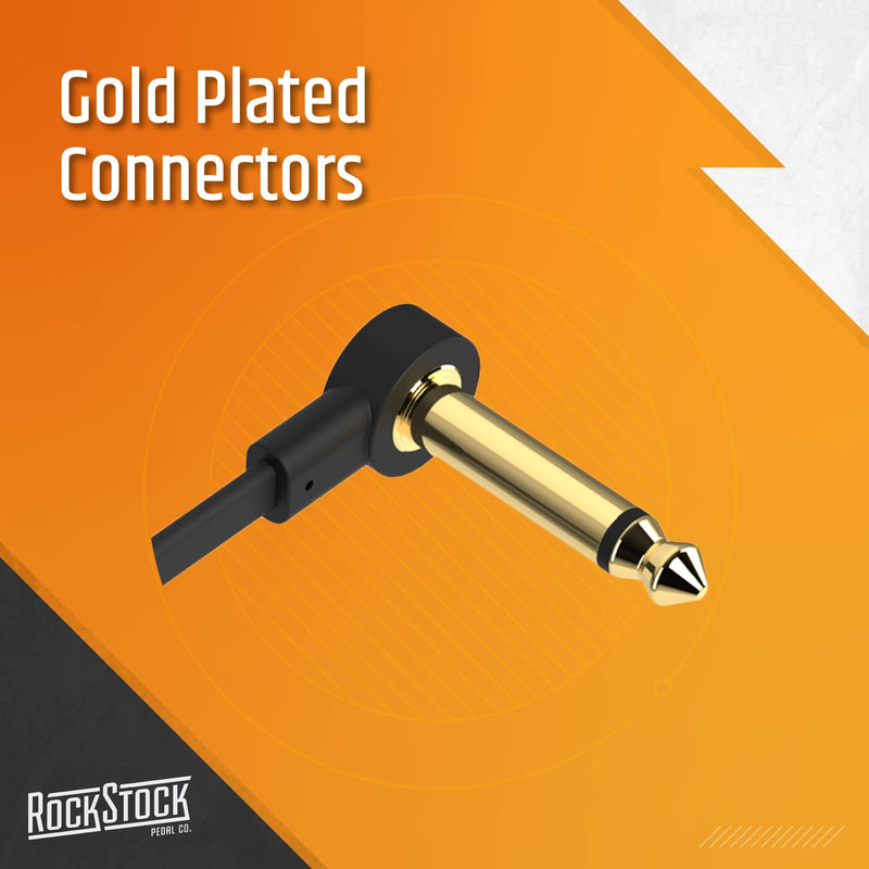 [AUSTRALIA] - Rock Stock Guitar Flat Patch Cables (Pack of 3) - 6 Inch C-Shape Ultra-Thin Effect Guitar Pedal Patch Cables - Right-Angle, Black with Durable Gold Plated Connectors, Maximize Pedalboard Space 6 Inches 