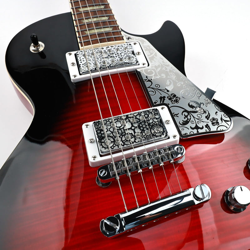 [AUSTRALIA] - Stainless Steel LP Pick Guard Scratch Plate 2-Hole Mount Engraved Metal Electric Guitar Pickguard Compatible with Epiphone Epi Les Paul Style Guitar Replacement Parts(Chrome) Chrome 