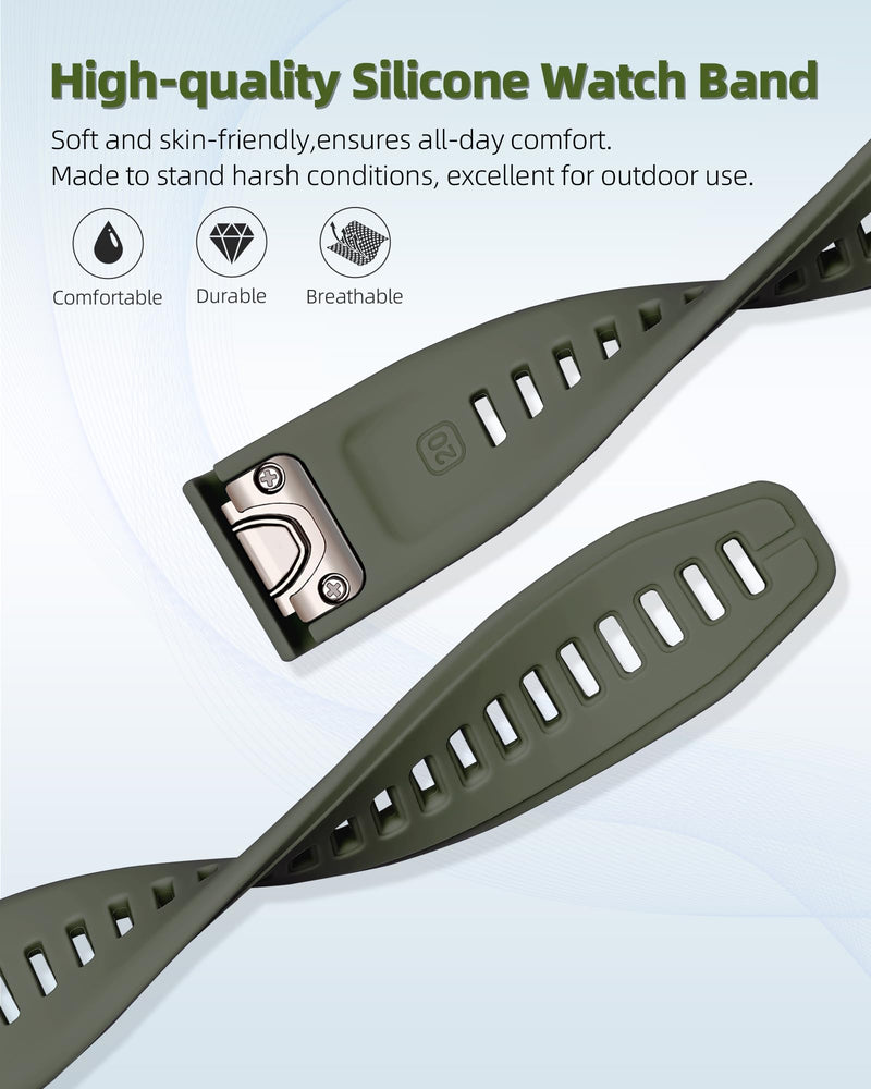 20mm Watch Band Replacement for Garmin fenix 5S/5S Plus/6S/7S/Instinct 2S/D2，Quick Fit silicone with rosegold buckle, ARMYGREENA and GREYB Bundle