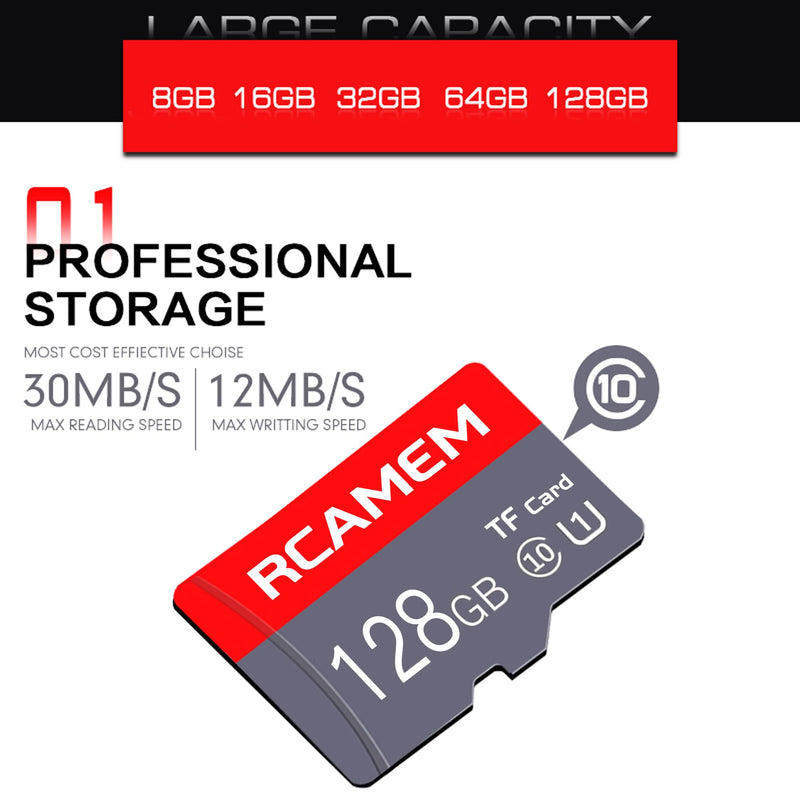 128GB Micro Memory Card with Adapter TF Card Class 10 for Camera | Compatible with smartphones, tablet, dash cam, drones, sports camera, surveillance etc