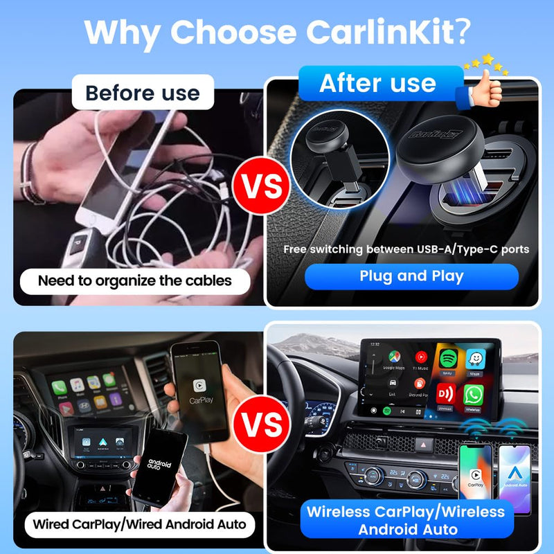 Carlinkit MINI Ultra 3 Wireless CarPlay Adapter for OEM Android Auto 2-in-1 | The Smallest Looks - The Simplest to use - For OEM CarPlay, Wired CarPlay/Android Auto to Wireless CarPlay/Android Auto