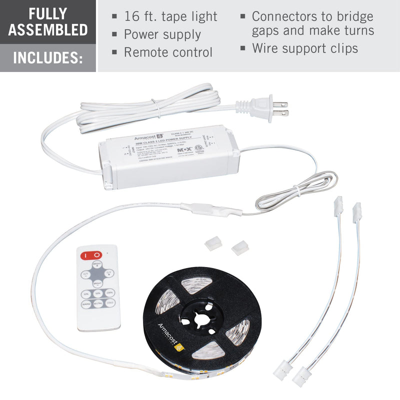 Armacost Lighting 421501 Ribbon Flex Home Tunable White LED Tape Light Kit with Remote, 16 ft 2700K-5000K (Tunable)