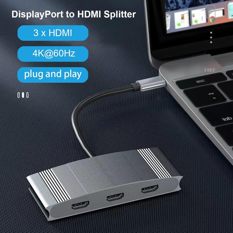 DisplayPort to 3 HDMI Splitter, DP 1.4 to HDMI Multi Monitor 3 Port Support Dual 4K@60Hz Compatible Windows and Mac OS