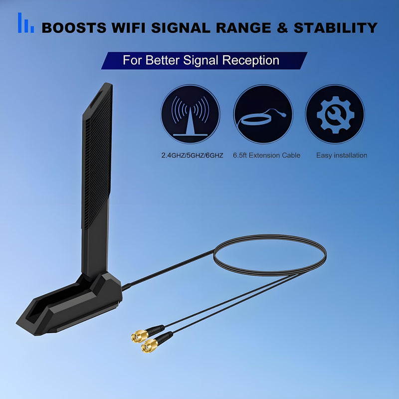 WiFi 7 WiFi 6E Tri-Band Antenna 2.4GHz 5GHz 6GHz Magnetic Base Antenna | Boosting WiFi Bluetooth Signal Range for PC Desktop Computer ASUS Gigabyte Aorus Gaming Motherboard WiFi Card